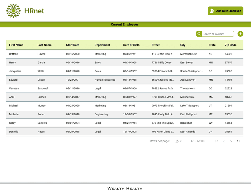Capture d'écran du projet HRnet